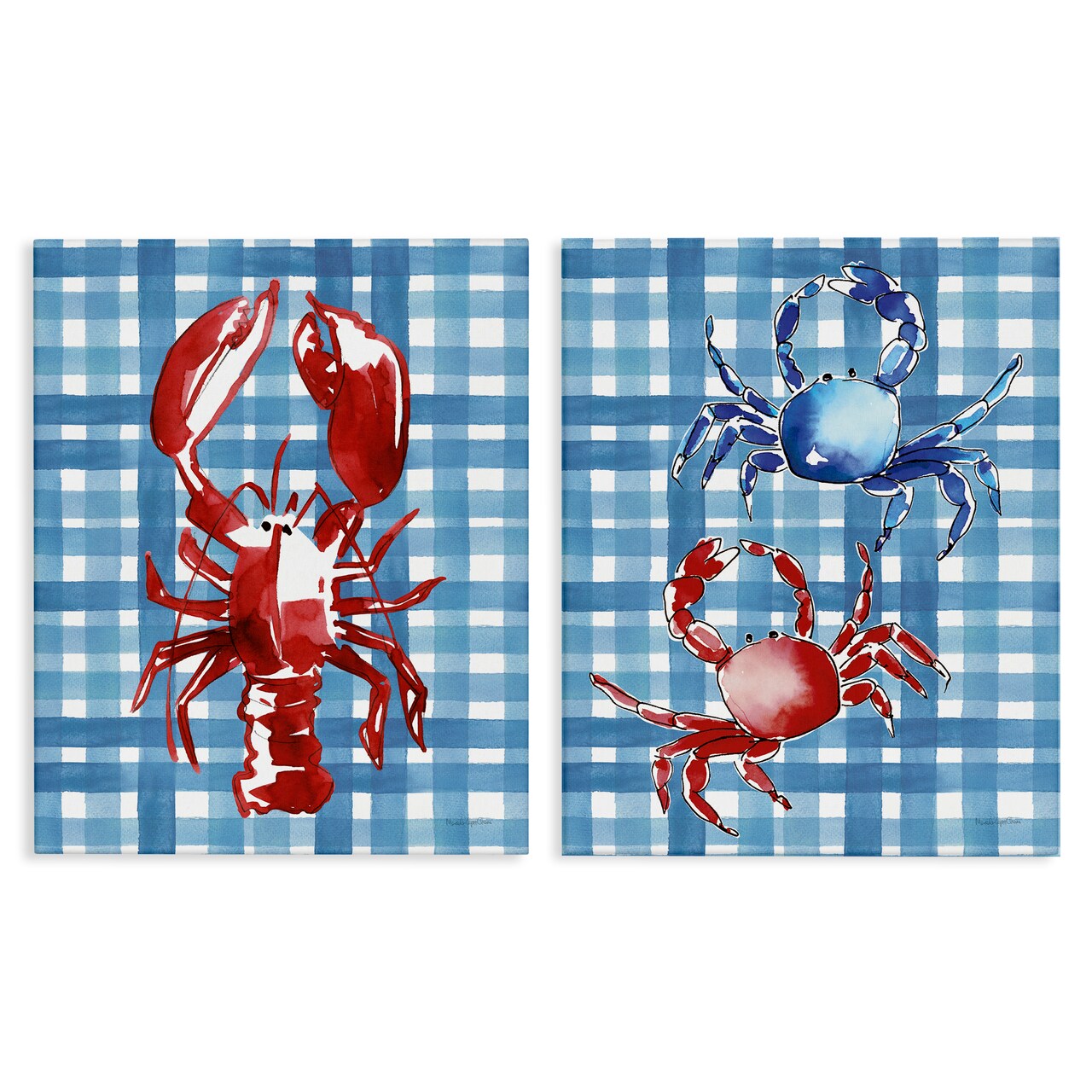 Stupell Industries Coastal Cuisines on Plaid 2pc Canvas Wall Art Set Design by Mercedes Lopez Charro